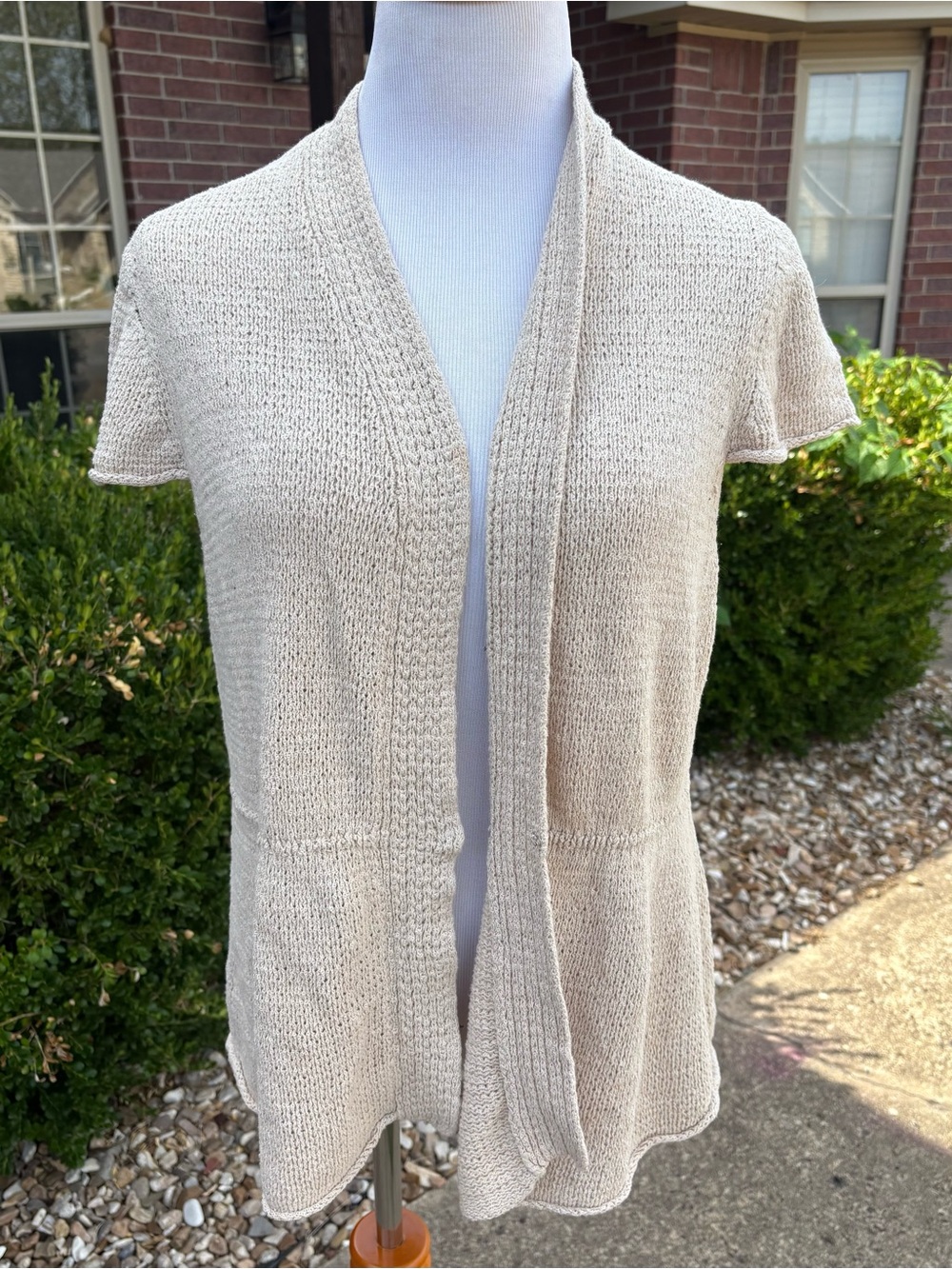 George Cream Open-Front Short Sleeve Knit Cardigan